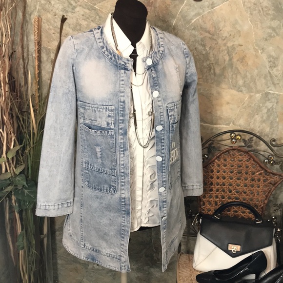 Langege flying machine 🌹stunning blue jeans jacket coat New York fashion week - Picture 13 of 13